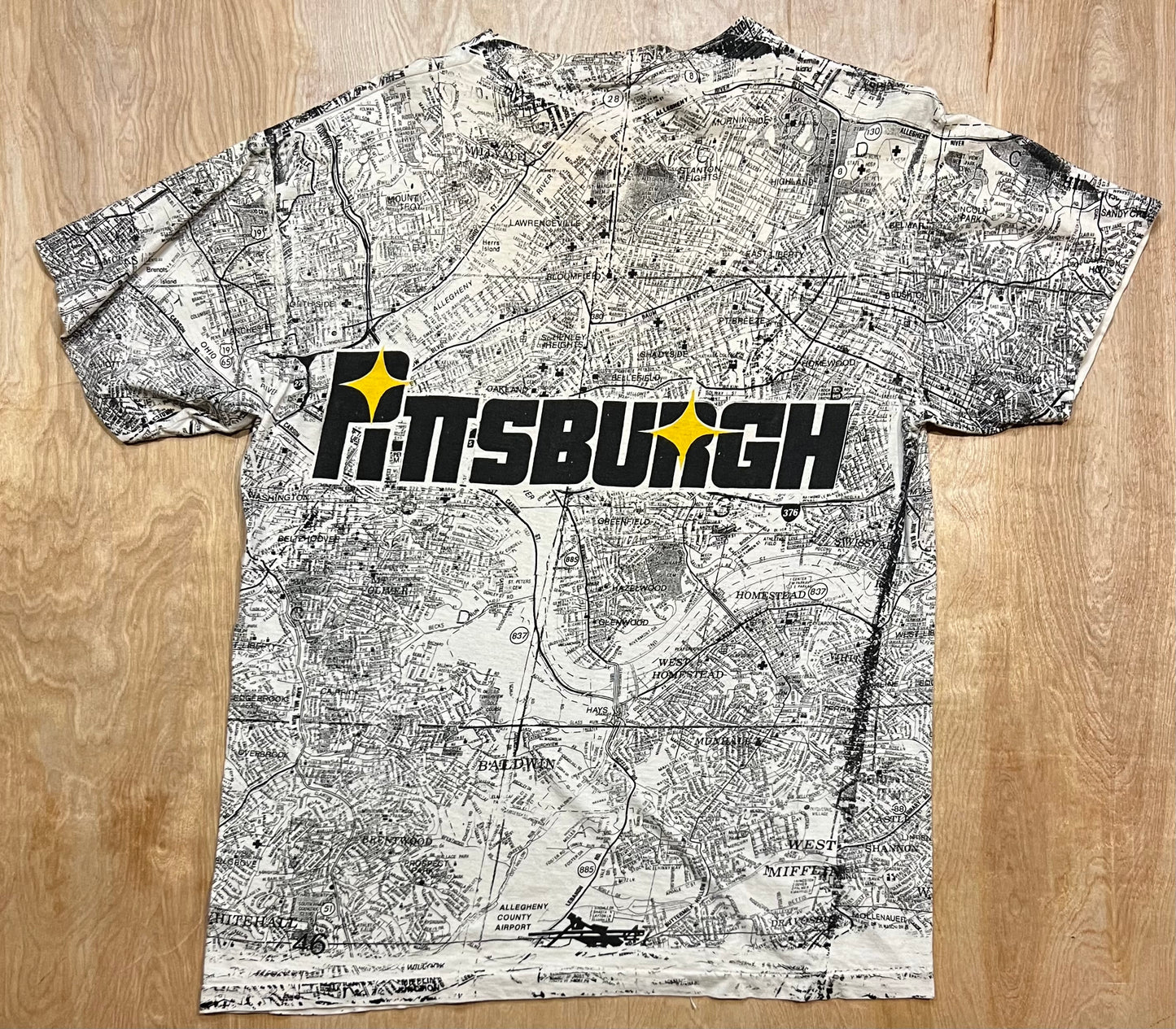 Vintage Pittsburgh Road Map AOP Single Stitch T-Shirt