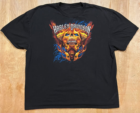 Harley Davidson Flaming Skull Peshtigo, WI T-Shirt