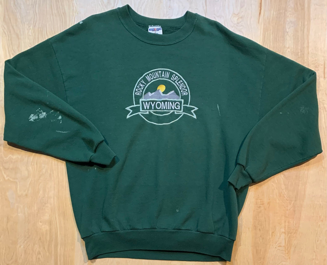 90's Rocky Mountain Splendor Wyoming Stained Green Crewneck