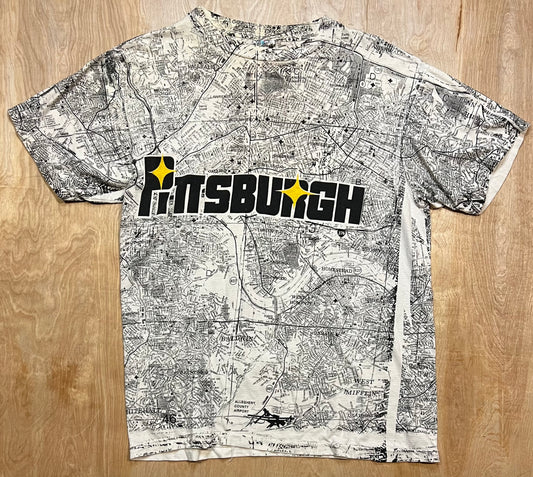 Vintage Pittsburgh Road Map AOP Single Stitch T-Shirt