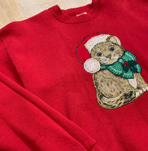 Load image into Gallery viewer, 90&#39;s Cat In A Santa Hat Embroidered Crewneck
