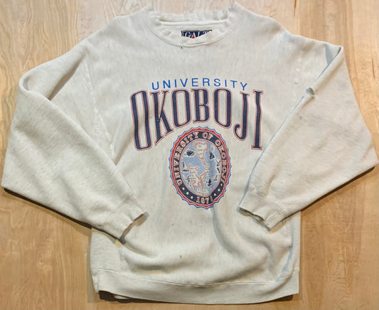 Vintage Distressed and Ripped University of Okoboji Heavy Crewneck