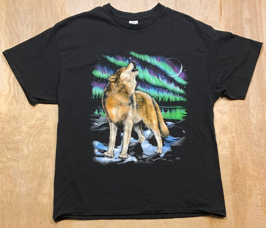 Northern Lights and Wolf Graphic T-Shirt