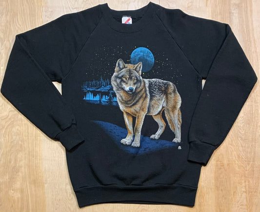 Vintage 1987 Wolf and Moon Night Scene Crewneck