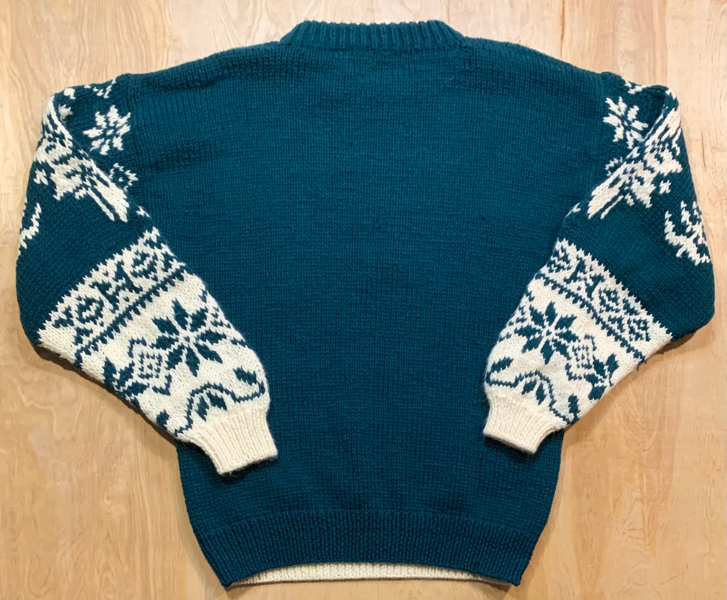 Vintage Hand Knit Reindeer and Snowflakes Holiday Sweater