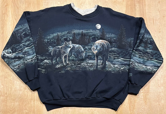 Vintage 90's Wolf Pack AOP Art Unlimited Crewneck