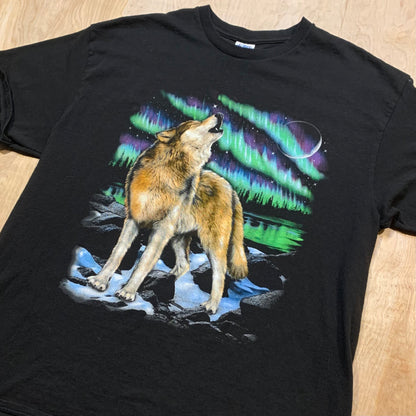 Northern Lights and Wolf Graphic T-Shirt