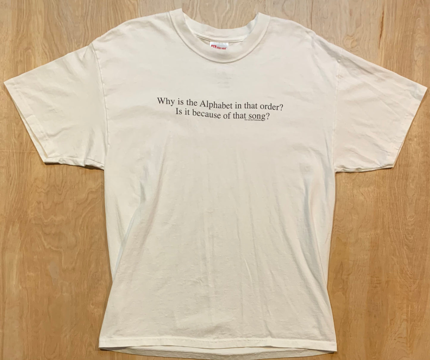 "Why is the alphabet in that order?" 90's Single stitch White T-Shirt