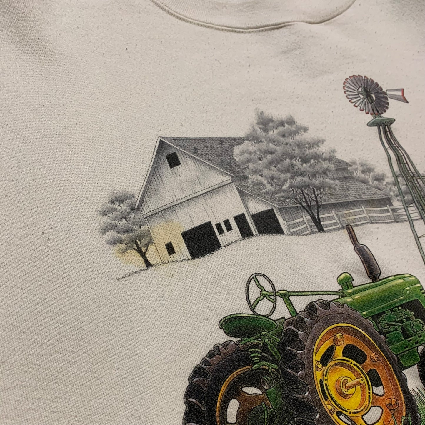 Vintage Green Tractor and Farm White Crewneck