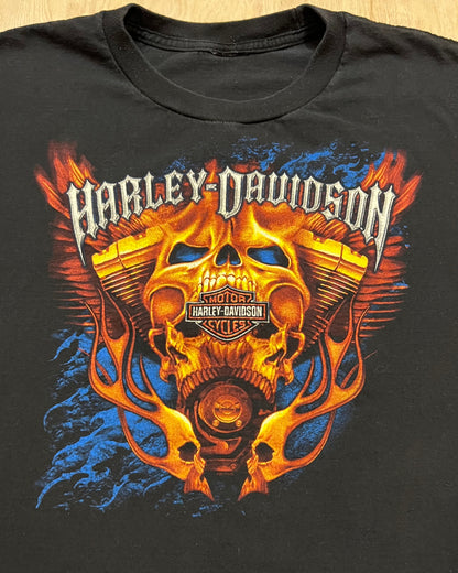 Harley Davidson Flaming Skull Peshtigo, WI T-Shirt