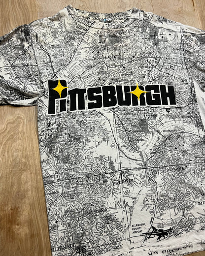 Vintage Pittsburgh Road Map AOP Single Stitch T-Shirt