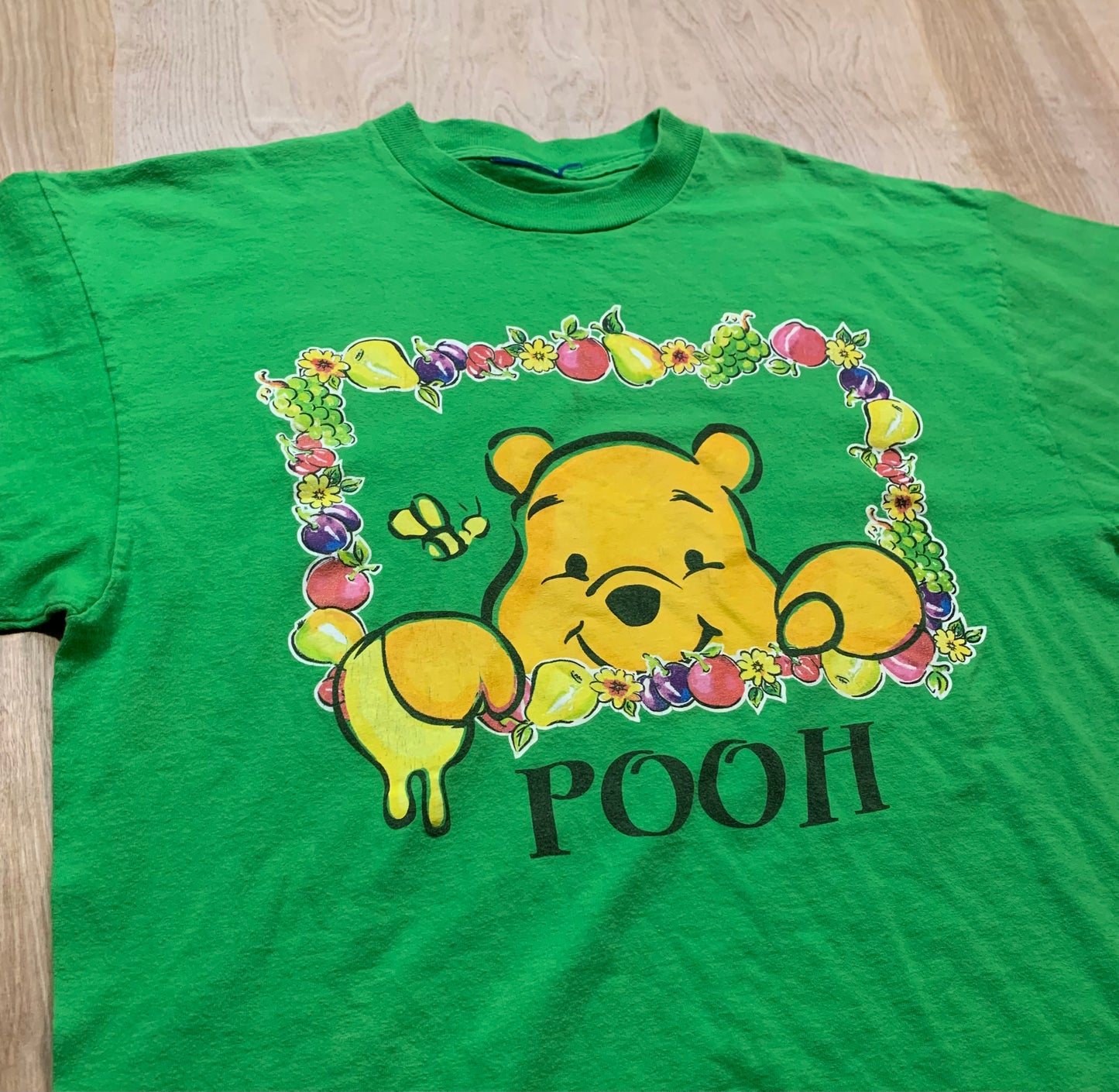 Vintage Pooh and Fruit Square Green T-Shirt