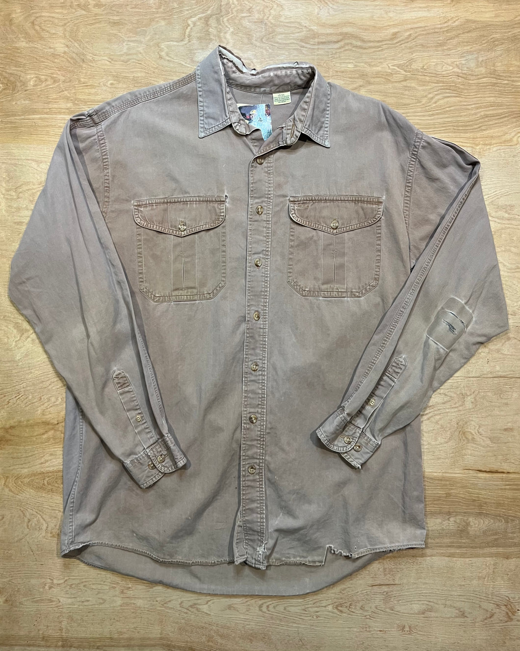 Vintage Distressed and Patched St. Johns Bay Tan Button-Up
